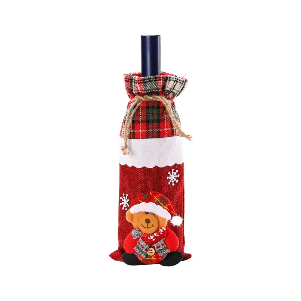 Рождественская Крышка для бутылки вина, сумка для вина с вышивкой, набор для бутылки вина, принадлежности для украшения стола, рождественские детали, сумки longchampagn - Цвет: D