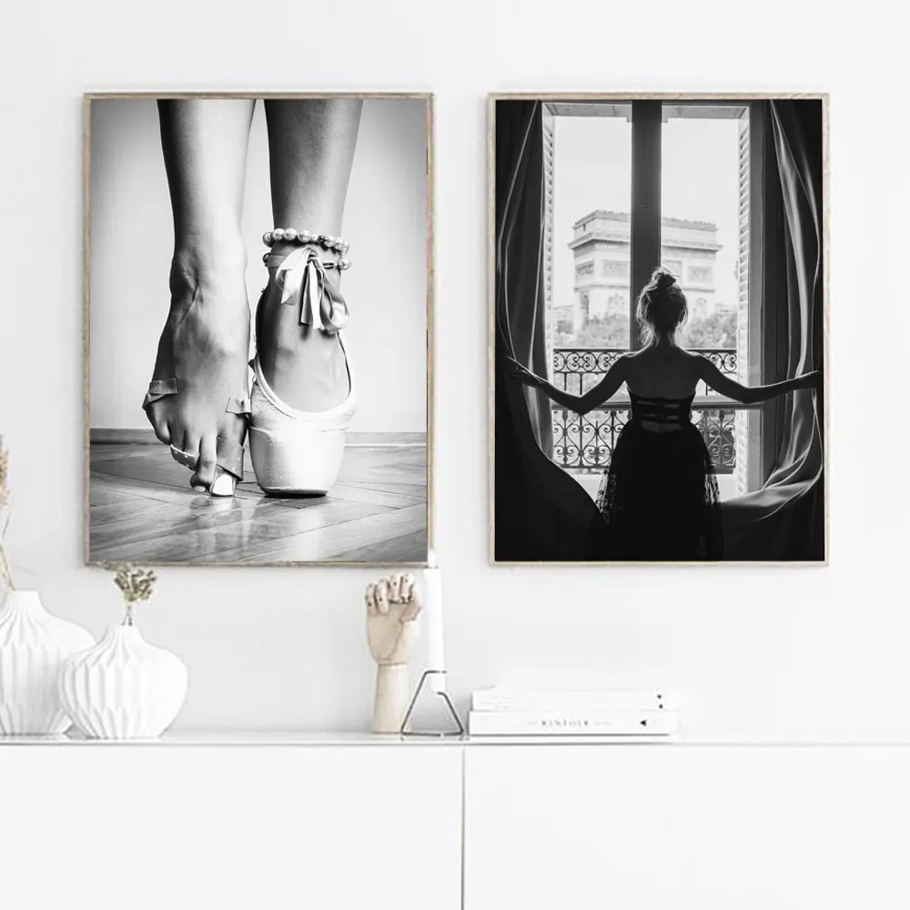 Black and White Window Girl Ballerina Posters Print Ballet Dancer Canvas Painting Wall Art Picture For living Room Nordic Prints