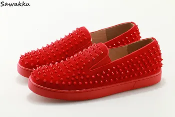 

Brand Design Spikes Studs Red Bottom Loafers Men Flats Zapatos Hombre Rivet Suede Leather Slipper Shoes Mens Wedding Dress Shoes