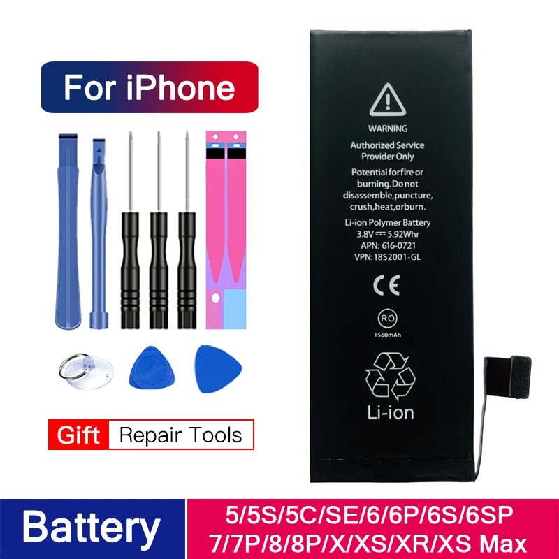 

100% New Original Phone Battery For Apple iPhone 5 5S 5C SE 6 6S 7 8 Plus 11 X XS MAX XR Real Capacity 0 Cycle Free Tools Kit
