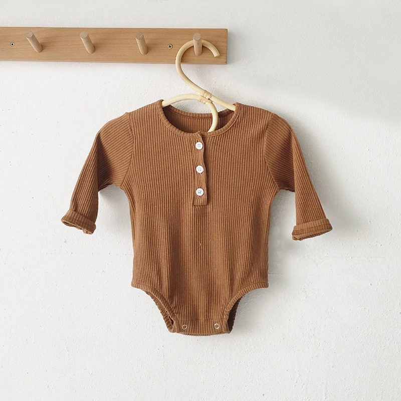 brown romper Комбинезон для маленьких девочек; От 0 до 2 лет; сезон осень-зима; Одежда для новорожденных девочек; Детский комбинезон с длинными рукавами для мальчиков; одежда для маленьких мальчиков - Цвет: brown romper