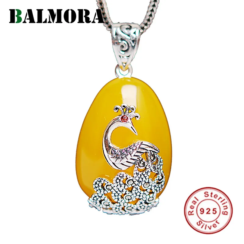 BALMORA 925 пробы Серебряный павлин подвески из халцедона для женщин Девушка подарок животных Ювелирные изделия Аксессуары без цепи