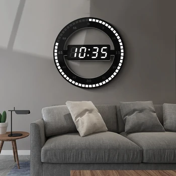 

Electronic Clock 3D Hollow LED Digital Automatic Adjustment Brightness Round Home Wall Clock With US Plug Black Plastic