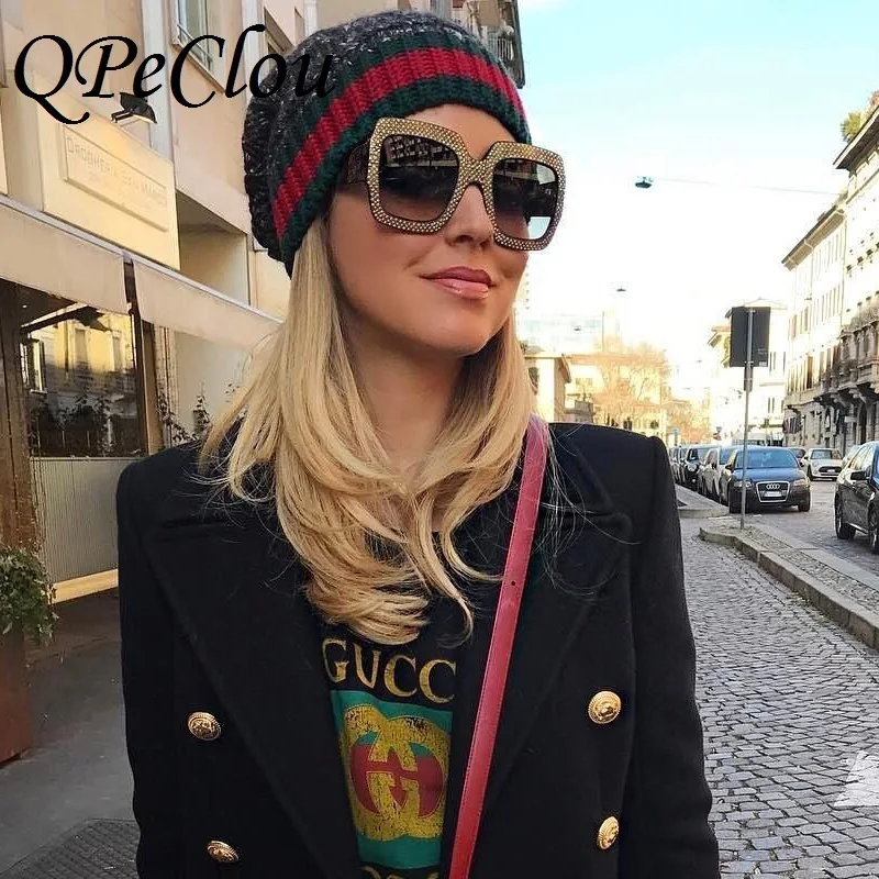 Бренд QPeClou, женские солнцезащитные очки с кристаллами, новинка, роскошные квадратные солнцезащитные очки, женские очки с алмазной оправой, женские модные очки
