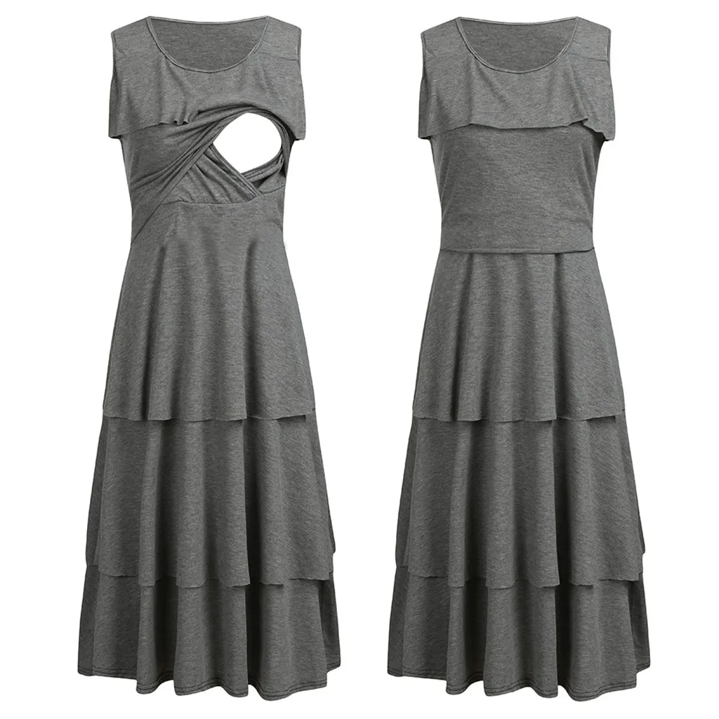 

TELOTUNY Summer New Women Maternity Sleeveless Casual Comfy Ruffle Multifunctional Nursing Dress For Breastfeeding L0114