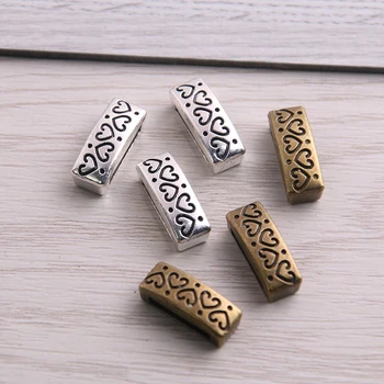 

SWEET BELL 60Pcs Two Color Slider Spacer Heart Beads Carved Flower Hole 10*2.5mm Leather DIY Bracelet Making Accessorie