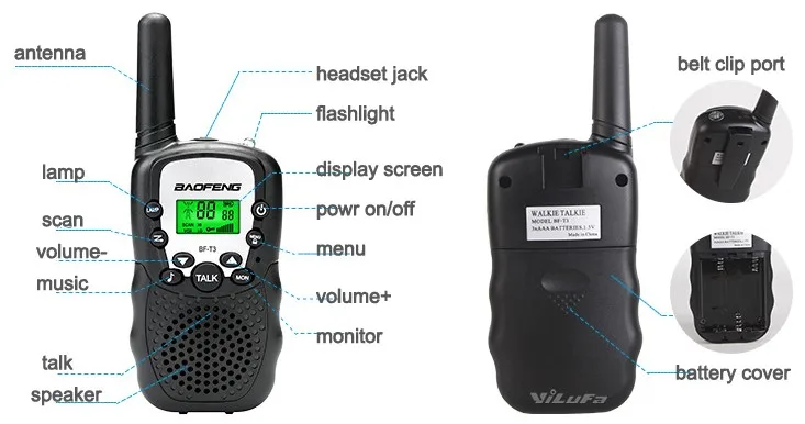 Rádio em Dois Pçs por Atacado Crianças Mini Walkie Talkie Bf-t3 Baofeng Frs Sentidos Comunicador t3 Acessível Brinquedo Transceptor 2 Uhf 5 Cheap Walkie-talkie