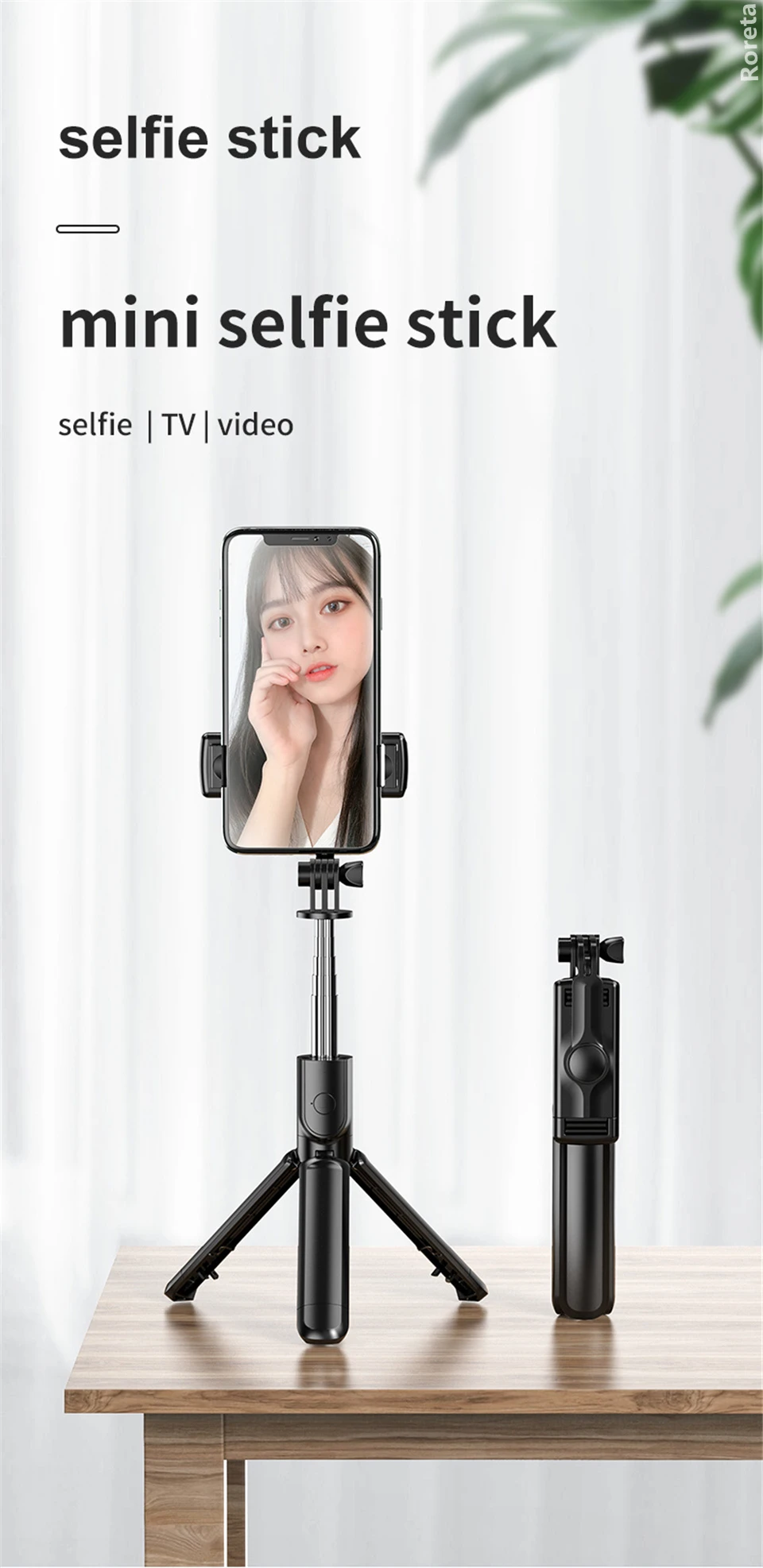 Roreta 2022 NEW 3 in 1 Wireless Foldable Mini Selfie Tripod Monopod With Bluetooth Shutter For iPhone 11 12 Xiaomi Smart Phone