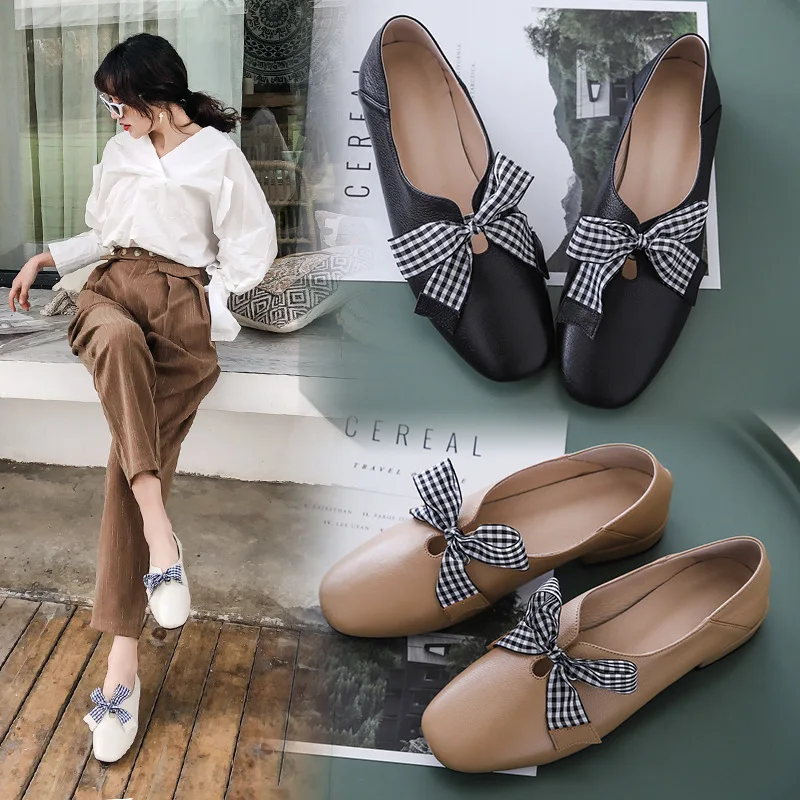 

2019 Spring New Style Shoes Women's Low-Cut Apricot GIRL'S Bow in Chunky-Heel Fairy Square Head Size Code