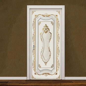 

Door Sticker Tools Door Wallpaper European Style 3D Stereo Golden Gypsum Pattern Wallpaper Living Room Hotel Background 3D Home