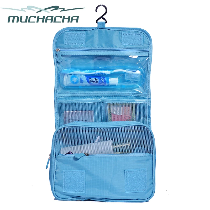 

MUCHACHA Ripstop PVC Mesh Foldable Hook Hang Travel Makeup Pouch Cosmetics Storage Toiletry Bag