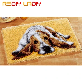 

Latch Hook Kits Make Your Own Rug Sleeping Dog Tapestry Crochet Cushion Mat DIY Carpet Rug Set Pre-Printed Canvas Hobby & Crafts