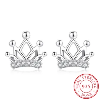 

Classic Crystal Crown Princess Girl Silver Stud Earrings Jewelry Charm 925 Silver Earrings Women Party Accessories Crystal