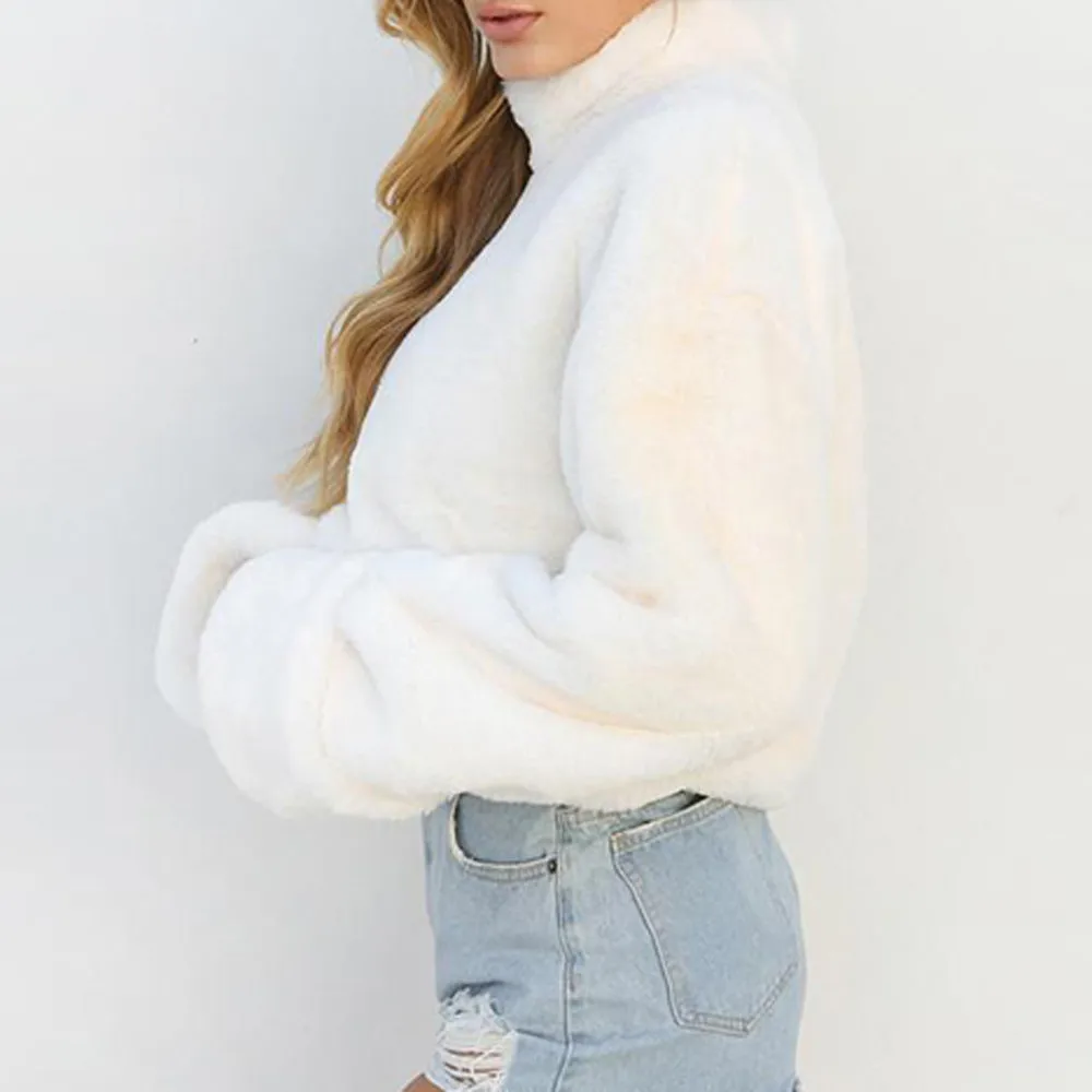 Зимняя женская теплая толстовка из плотного флиса, водолазка с длинным рукавом, белый женский свитер, верхняя одежда, женские толстовки