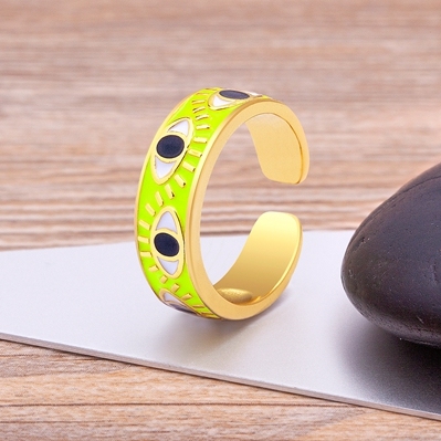 Handmade Enamel Multi-Colors Stackable Band Ring Women Gold Plated Dripping Oil 9 Colors Evil Eye Rainbow Ring Adjustable