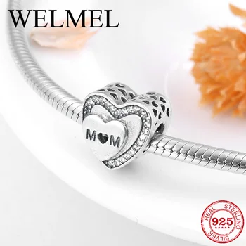 

Mother's Day gift 925 Sterling Silve heart shape MOM beads Fit Original European Charm Bracelet Jewelry making