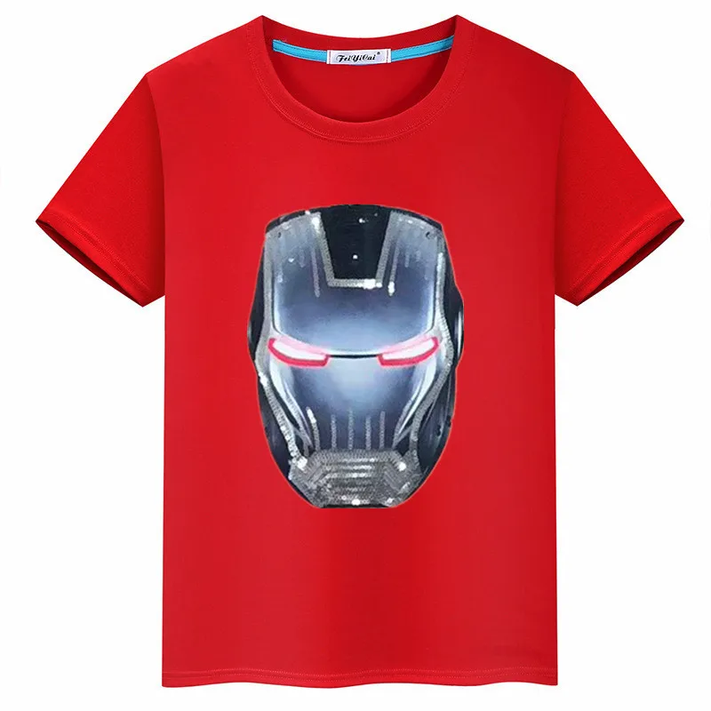 Cartoon Iron Man Eyes Lighting Sequin Cloth Sticker Summer New Products CHILDREN'S T-shirt BOY'S Short-sleeved Top Fashion