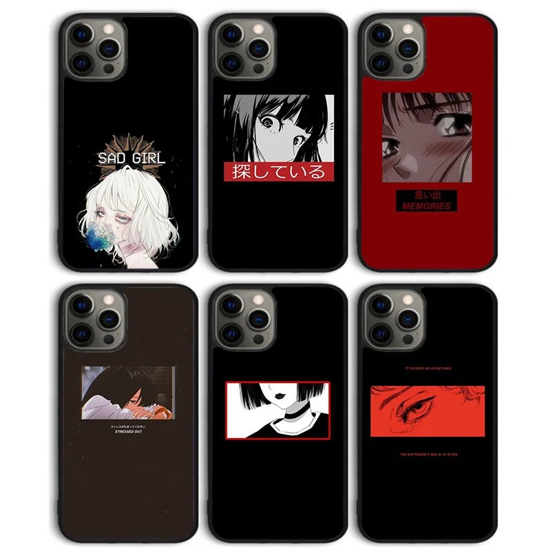 Aesthetic Sad Japanese Anime Phone Case Back Cover For Iphone 13 11 12 Pro Max Mini Xs Xr X 8 Plus 7 Se 6s 5s Coque Shell Phone Case Covers Aliexpress