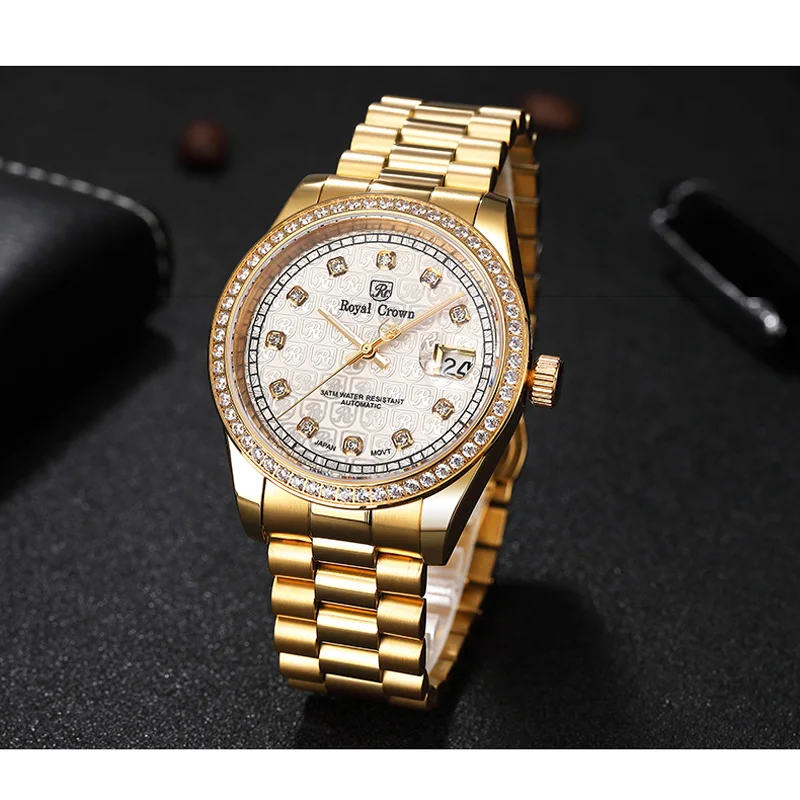  Automatic mechanical Men's Watch Claw-setting Cubic Zircon Sapphire All Stainless Steel Bracelet Lu