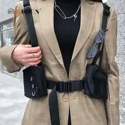 Хип-хоп панельные тактические сумки унисекс, металлические железные кольца поясные пакеты для женщин повседневные холщовые нагрудные