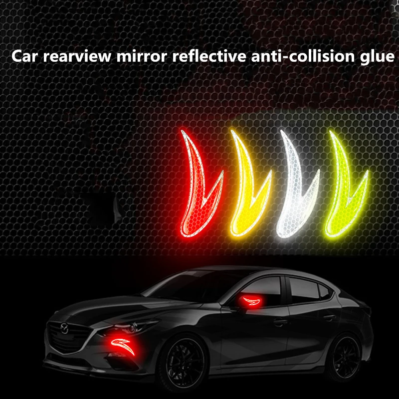 

2Pcs Car Sticker Safety Warning Reflective Car Rearview Mirror Stickers Night Light Anti-Collision Car Reflective Strip Coche