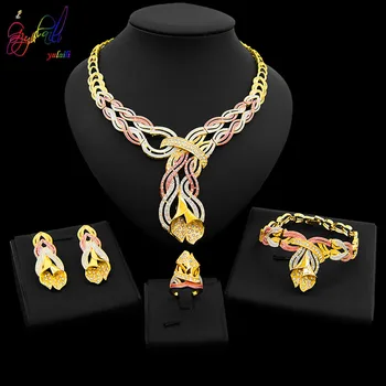 

Yulaili Newest Design Dubai Gold Jewelry Sets for Women Charm Choker Earrings Female Party Gifts Wedding Bridal Jewellery