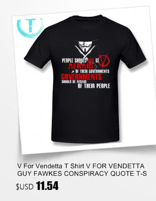 Футболка V For Vendetta, футболка V FOR VENDETTA GUY FAWKES CONSPIRACY QUOTE, футболка большого размера с короткими рукавами, Пляжная забавная футболка