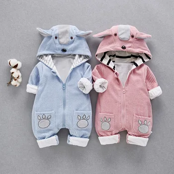 

Baby boy clothes, cotton crawling suit, one-piece suit, newborn thickened warmth, baby girl cartoon hooded jumpsuit, baby
