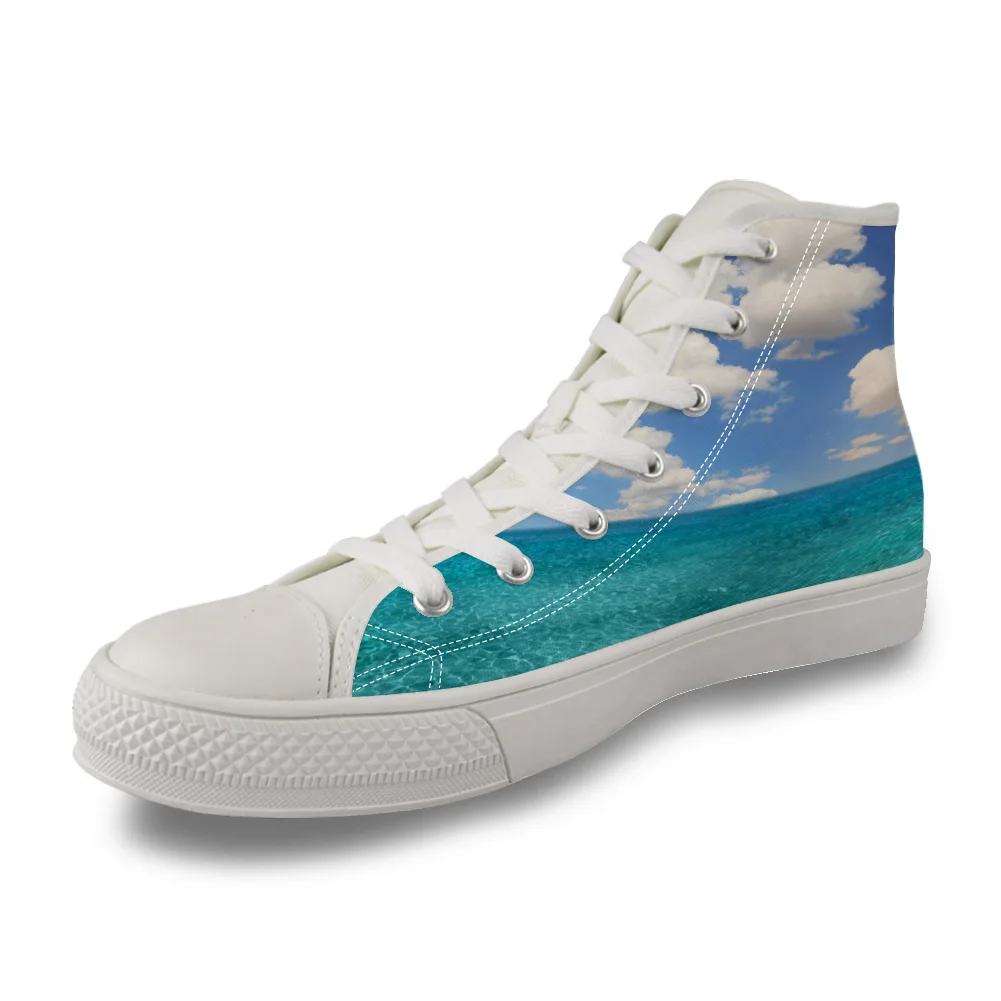 

Blue Sea Summer Hoilday High Top White Canvas Vulcanized Breathable Shoes