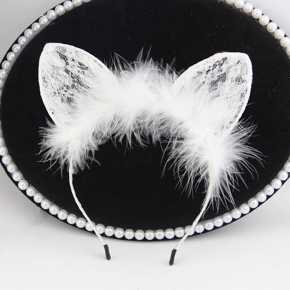 

Feather Lace Lace Cat Ears Delicate Hoop Solid Color Halloween Headwear