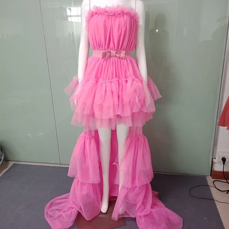 pink Babatique модное Розовое Бальное Платье с открытыми плечами женское Сетчатое Макси-дизайнерское вечернее платье vestidos оптом - Цвет: pink