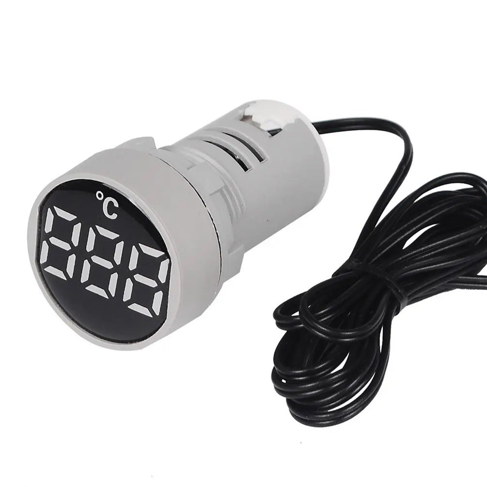 ST16C 22 мм круглый светодиодный термометр с цифровым дисплеем измеритель температуры тестер Индикатор сигнальный светильник-20-120 Цельсия - Цвет: White