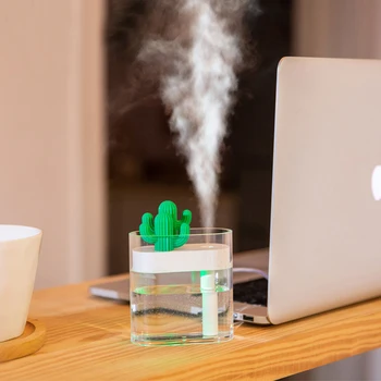

160ML Ultrasonic Air Humidifier Clear Cactus Color Light USB Essential Oil Diffuser Car Purifier Aroma Diffusor Anion