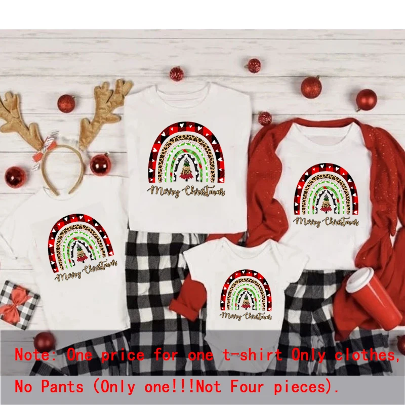 Merry Christmas Family Matching Clothes Mother Father Daughter Son Kid T-shirt 0-24M Baby Romper Cotton Short Sleeve Tops