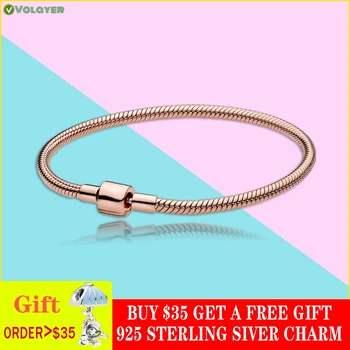 

2020 Spring 925 Sterling Silver Bracelets Rose Gold Barrel Clasp Snake Chain Bracelet Women DIY Jewelry Making Gift for Girls