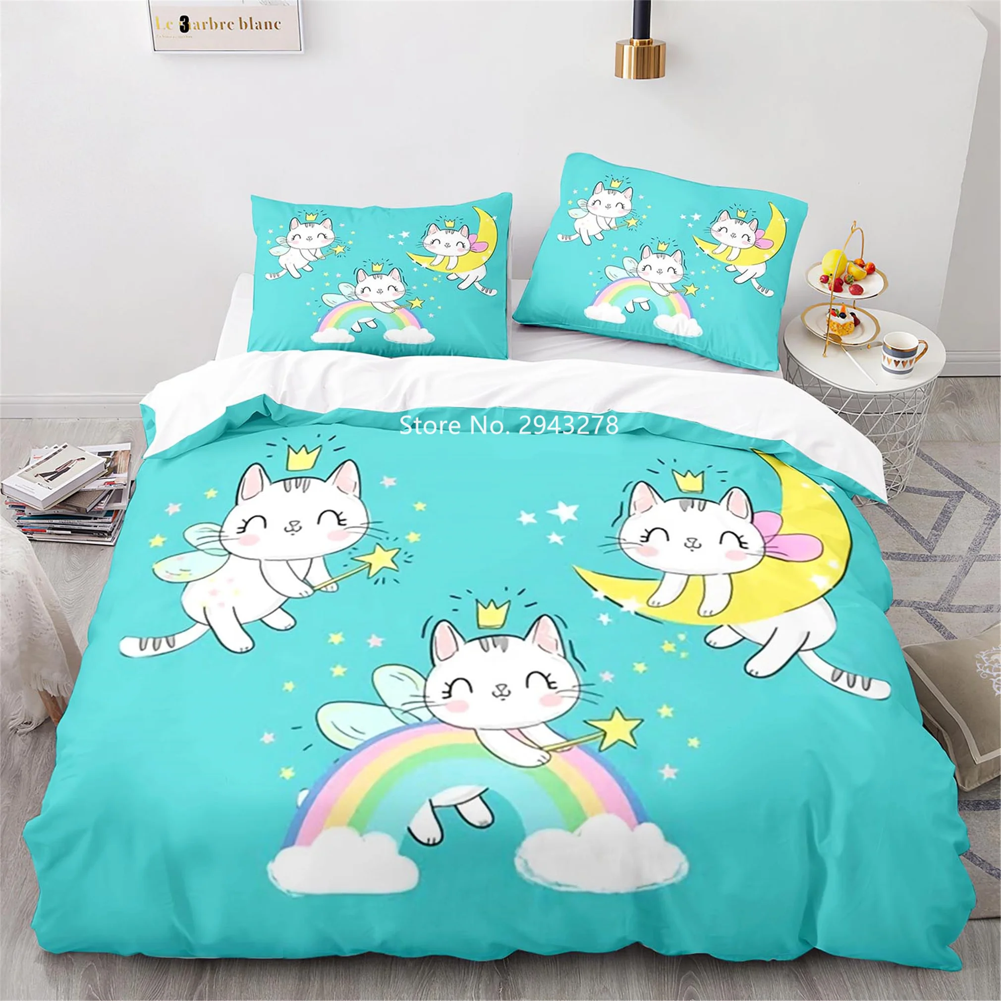 Bedding Sets for women Lovely Cartoon Color Cat Pattern Comfortable Duvet Quilt Cover Pillowcase Bedding Set Children Bedroom Decoration Home Textile quilt cover