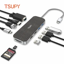 TSUPY 10 в 1 USB C концентратор HDMI VGA Ethernet питания USB 3,0 2,0 SD/TF кардридер для Macbook Pro huawei Matebook X/E