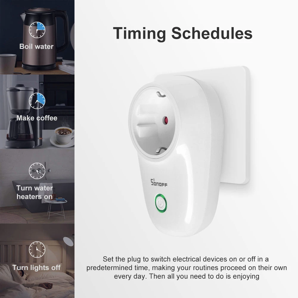 SONOFF S26 EU Wifi Smart Socket Power Switch EU E/F Plug APP/Vocie Remote Control Outlet Timing Work With Alexa 1-5PCS