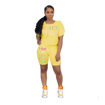 

Summer Autumn Women Two Piece Set Top and Pants Plus Size Tracksuit Sweatsuit Outfit Black Girl Print Active Sets Casual