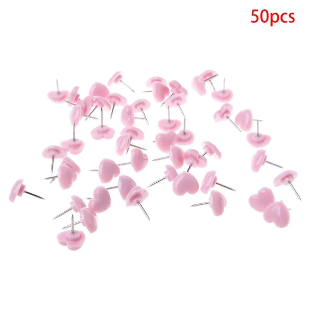 50 Pcs Heart Shape Plastic Quality Colored Push Pins Thumbtacks Office School#1