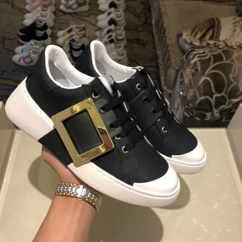 8 Euro Designer New Mixed Colors Square Buckle Womens Casual Leather Shoes Genuine Leather Round Toe Lace Up Increase Shoes - Цвет: 8