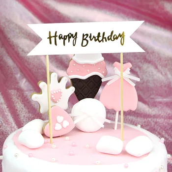 

3Pcs/Random Simple Cake Toppers Glitter Happy Birthday Banner Cake Topper For Kids Birthday Cake Baby Shower Cake Decor Flags
