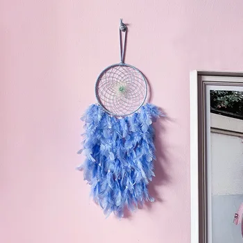 

Fairy Feather Wall hanging Blue dream catchers Bedroom Decor Handmade Pearls Bead Dreamcatcher Kids Room Decor Baby Gifts