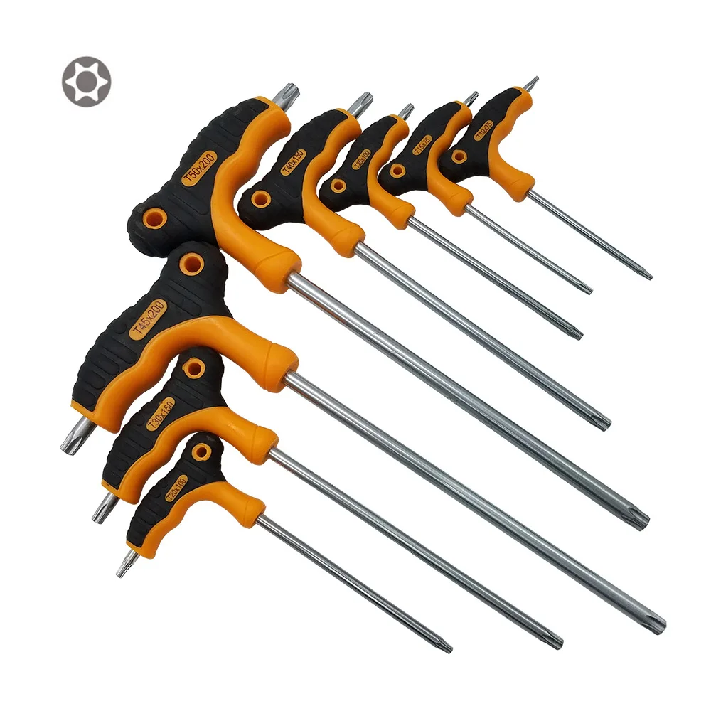 8pc T Handle Torx Star Key Wrench Set Torx Driver Screwdriver Set Bike Bicycle Tool S2 T10 T15 T20 T25 T27 T30 T40 T45 T50 - Цвет: 8 pc  orange