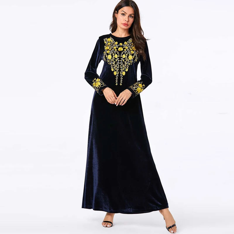 Abaya Turkey Islamic Arabic Hijab Muslim Dress Caftan Dubai Kaftan Morocco Tesettur Elbise Robe Musulmane Longue Femme Vestidos - Цвет: dark blue dress