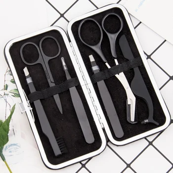 

6pcs/lot Black Stainless Steel Slant/Flat/Tip Eyelash Tweezers Curved Eyebrow Scissors False Eyelash Applicator Makeup Tool Set