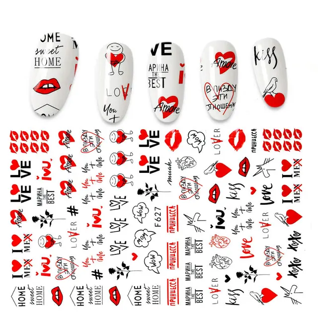 The New 3D Nail Sticker Cool English Letter stickers for nail Foil Love Heart Design Fashion Manicure Stickers A140301