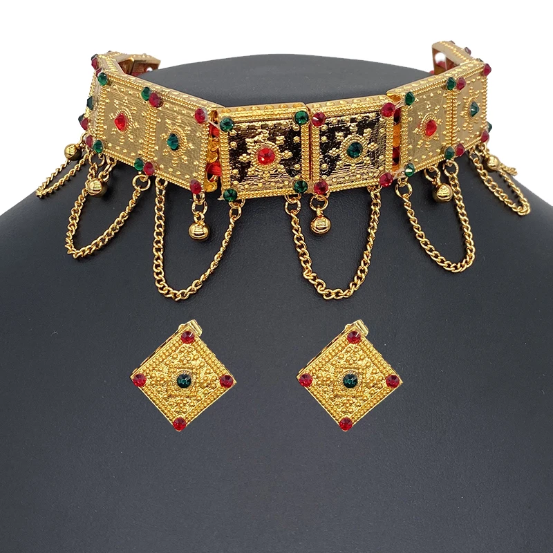 

24k fashion Dubai Ethiopia Jewelry Sets for Women Indian African big Earring Girls Party Wedding gifts Brides Habesha Necklace