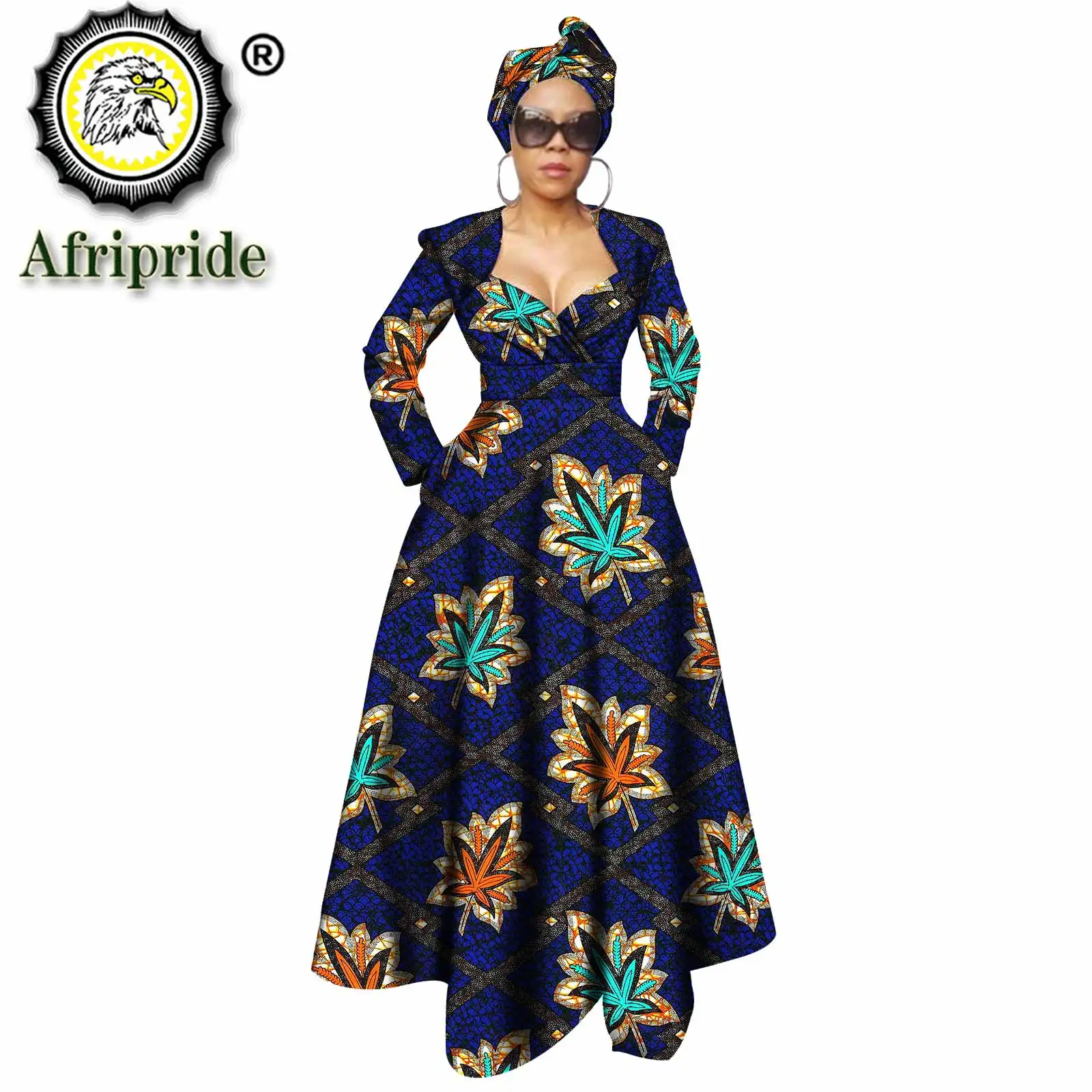 直売大特価 アフリカのドレスアンカラプリントワンピース Vネックロングマキシパーティードレスdashiki衣装ワックスafripride Headwarp S Dresses オンライン通販店 Spacecreatebrain Jp