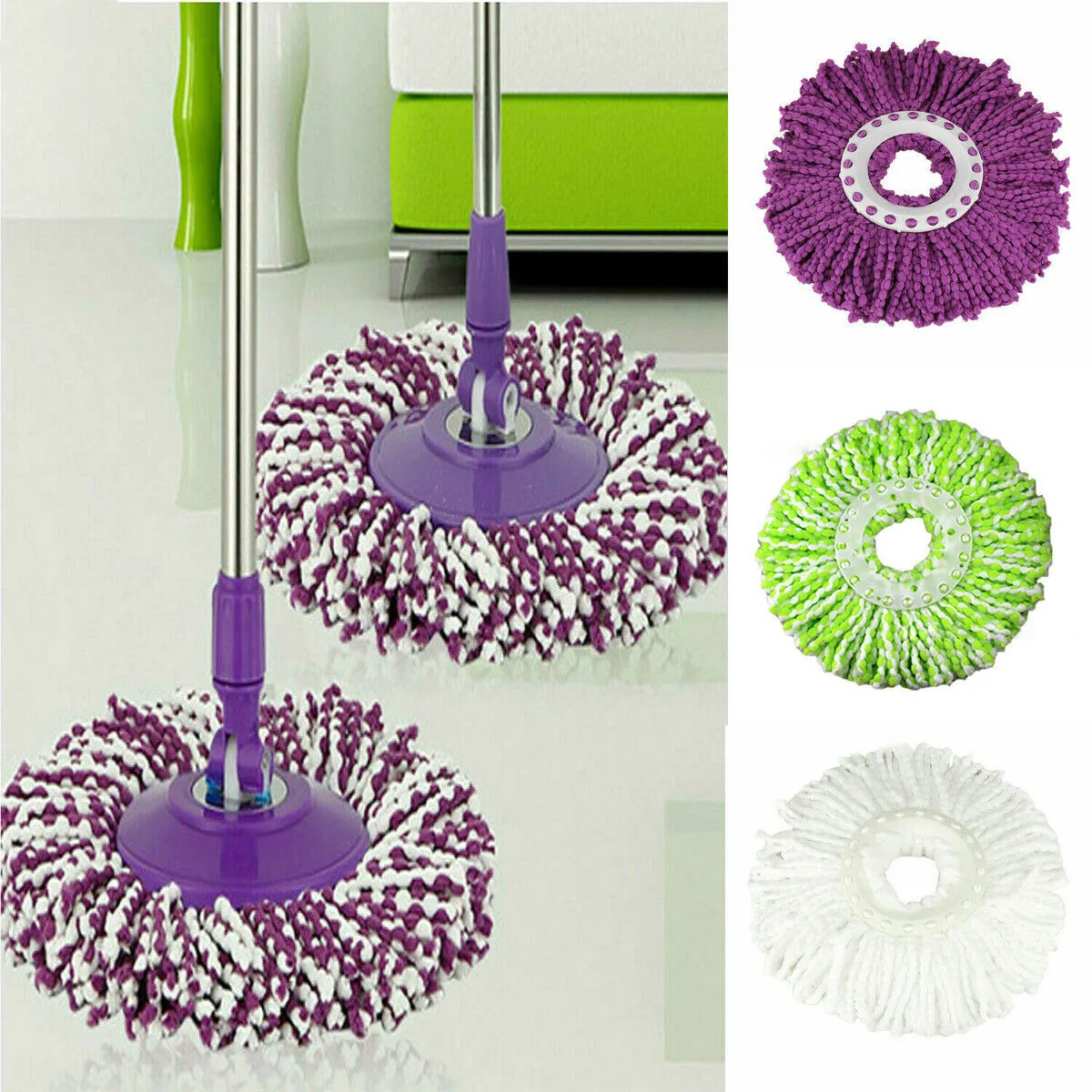 Replacement Mop Head Refill For 360 Magic Spin Mop Long Microfiber Set of 2 